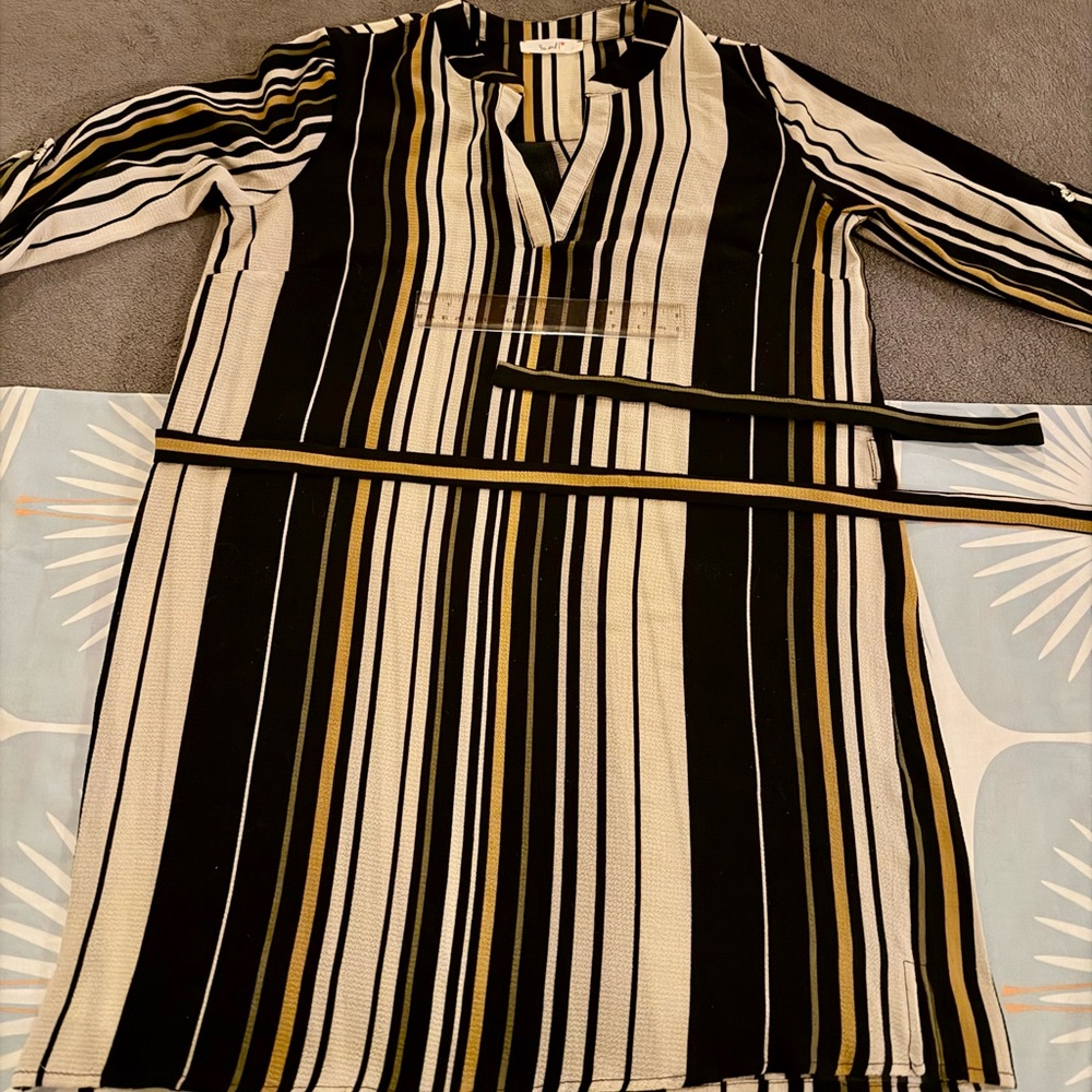 Striped Mini Dress in Black, White & Gold